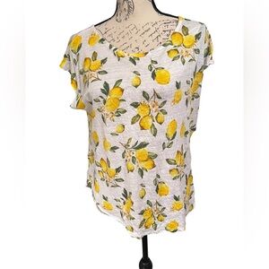 Cynthia Rowley 100% linen White Lemon Print Top size large